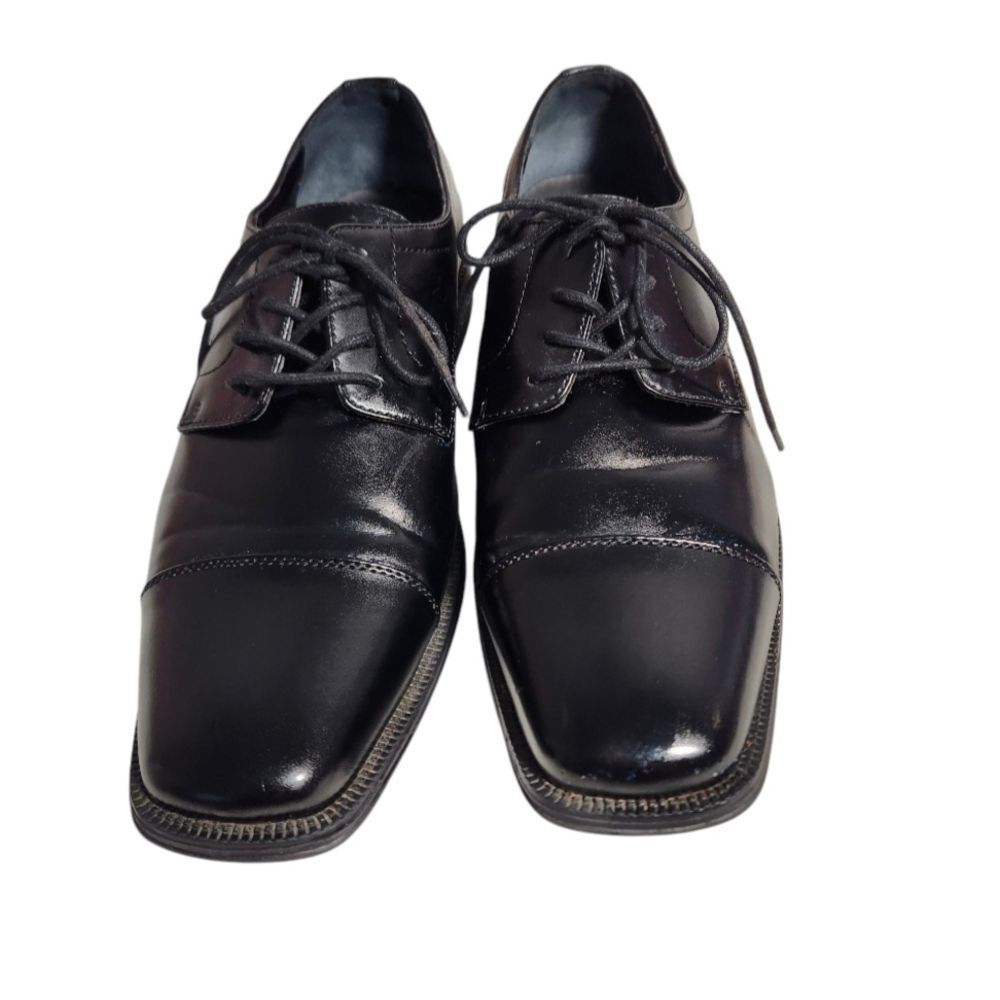 AlLFANI Black Leather Mens Oxford Shoes with Polished Finish SZ 11.5 M